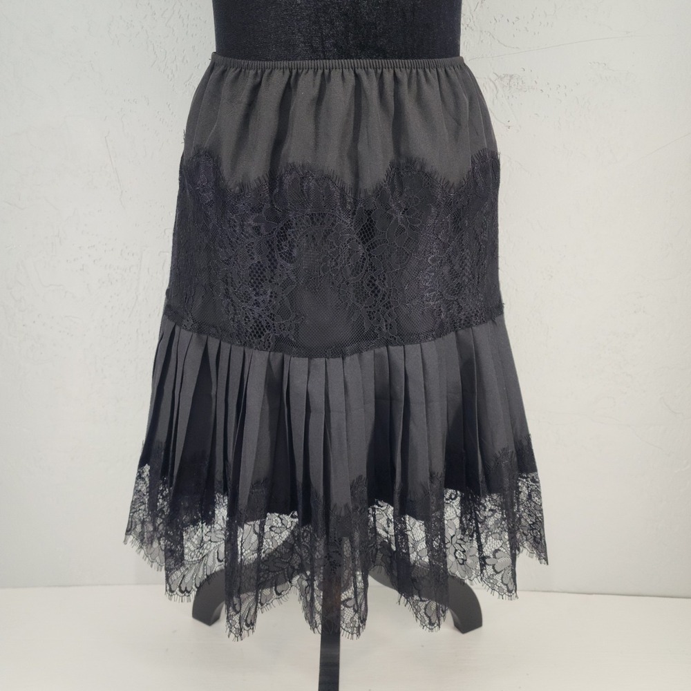 Black Lace Trim Pleated Hem Midi Skirt Goth Coquette Whimsigoth Women Small